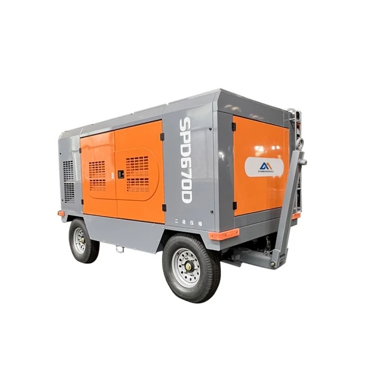 Compresor de aer portabil acționat cu motor diesel cu două șuruburi rotative