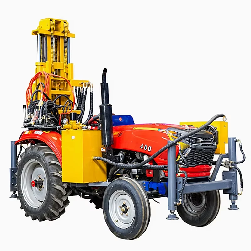Instalație pneumatică de foraj pentru puțuri de apă montată pe tractor
